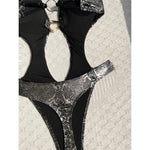S - XL Snake Skin Deep V Neck Cut Out One Piece Swimsuit Women Swimwear Female Backless Monokini Bather Bathing Suit Swim V7985
