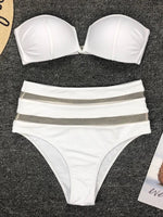 Sexy Bra Cup Bandeau Bikinis High Waist Bikini Women Swimsuit Female Swimwear Two-pieces Bikini Set Mesh Bathing Suit Swim Lady