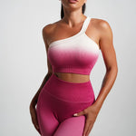 Seamless Tight Yoga Sets Sports Fitness Gradient Single Shoulder Bra High Waist Hip Lifting Pants Suits Wokout Gym Running Sets