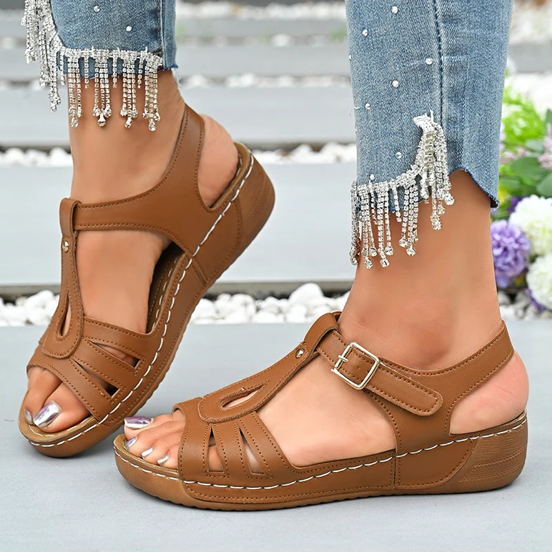 2025 Summer Women Wedge Sandals Lightweight Ankle Buckle Platform Gladiator Sandals Woman Peep Toe Non Slip Beach Sandles 36-43