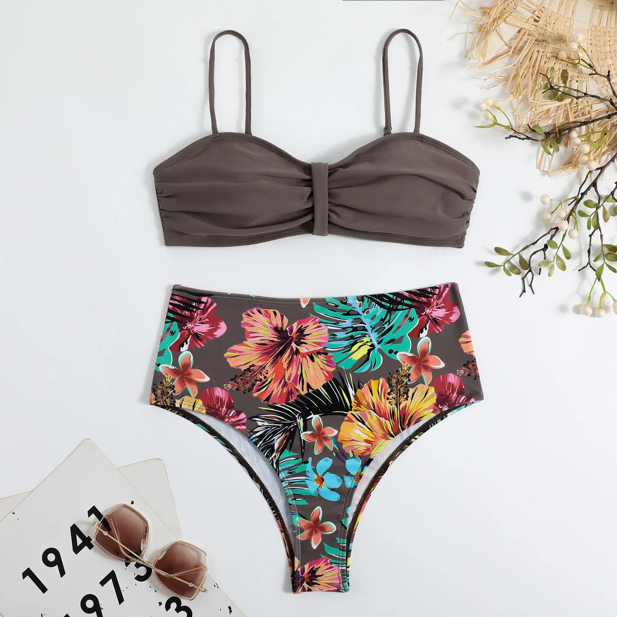 Sexy Bandeau Bikini 2025 Women Swimsuit Floral Swimwear Female High Waist Bikinis Set Swimming Bathing Suits Brazilian Biquini