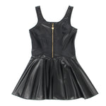 Black PU Leather Wide Strap Mini Dress for Women Heart Zipper Sexy Night Out Clubwear Plus Size Faux Leather Bodycon Babydoll