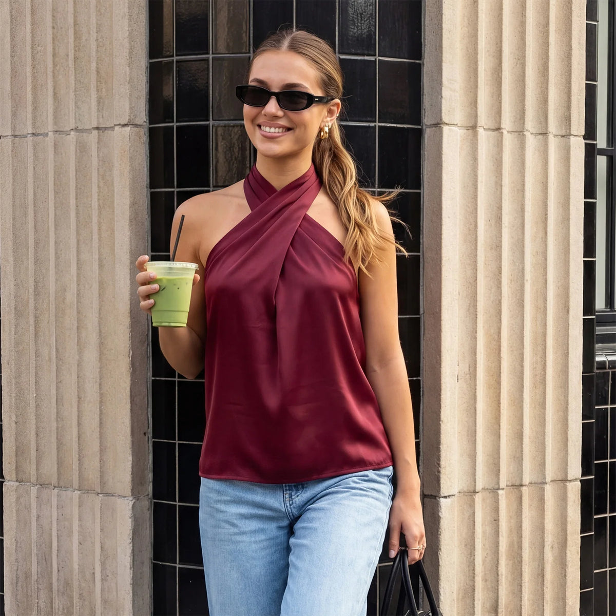 Women Satin Tank Tops Solid Color Backless Sleeveless Cross-criss Halter Vest 2026 Summer Fashion Elegant Top Streetwear