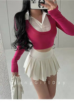WOMENGAGA Fahsion Women Skorts Spicy Girl Sexy High Waist SlimA-LINE Pleated Skirt Half Body Short Skirt Sweet Korean Style 8NDZ