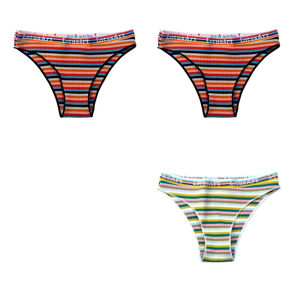 3Pcs/Set Cotton Panties For Women Colorful Striped Underwear Low Waist Briefs Breathable Underpants Female Sexy Lingerie M-XXL