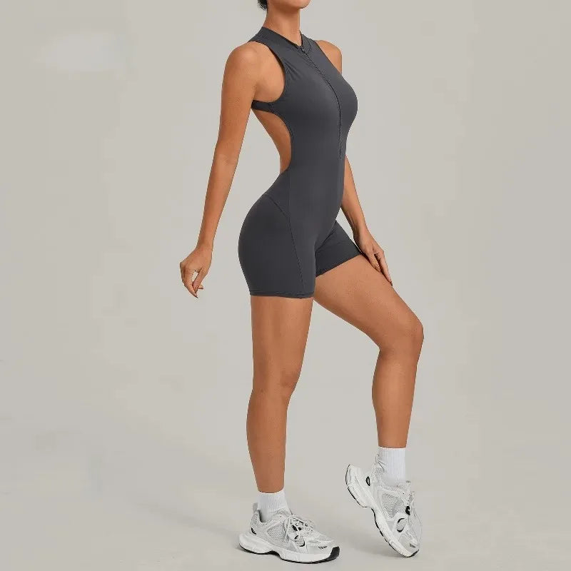 Women's Seamless Yoga Jumpsuits Sports Running Fitness Backless Sleeveless Hip-lifting One-piece Workout Gym Shorts Bodysuits