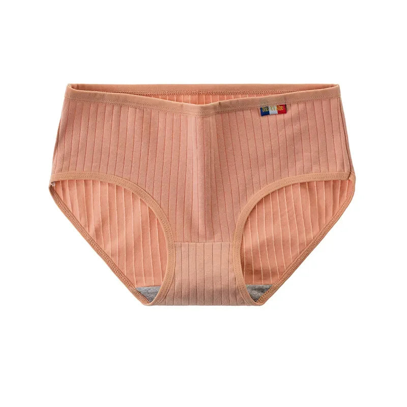 1 Pack Women's Ribbed Cotton Panties Stretchy Mid Rise Underwear Sexy Lingerie Breathable Japanese Style Multicolor Briefs M-XL