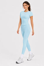 Ladies Sportswear Set (Short Sleeve Top + Long Pants) Fitness Gym Workout Clothing Running Yoga Ensemble