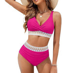 Two Piece High Waist Swimsuit Women Bikini Set V-Neck Tummy Control Bathing Suit for Daily Vacation Party Beach Wear