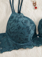 Women's Sexy Lingerie Set Lace Patchwork Solid Color Bowknot Rhinestone Embellished Push-Up Double Shoulder Strap Unlined Comfortable Underwear, Lace Semi-Transparent Breathable Panties
