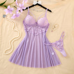 Girls limited edition purple floral embroidery nightgown .Lightweight sheer lace halter dress for ladies,sexy home wear