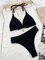 3 Colors Sexy Bikini Women Swimwear Swimsuit Push Up Pit Striped High Waist Solid Bikinis Set Bathing Suit Beach Bikini Female