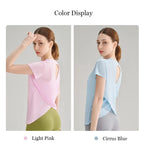 Women's Quick Drying Hollow out Back Sports T-Shirt Yoga Suit Top Short Sleeve Fitness Cover up