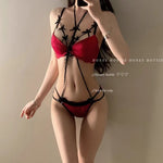 Elegant Women's Halter Bra with Detachable Bow, Pure Sensual Lace Bralette Small Chest, Romantic Gather Support Wireless Comfort