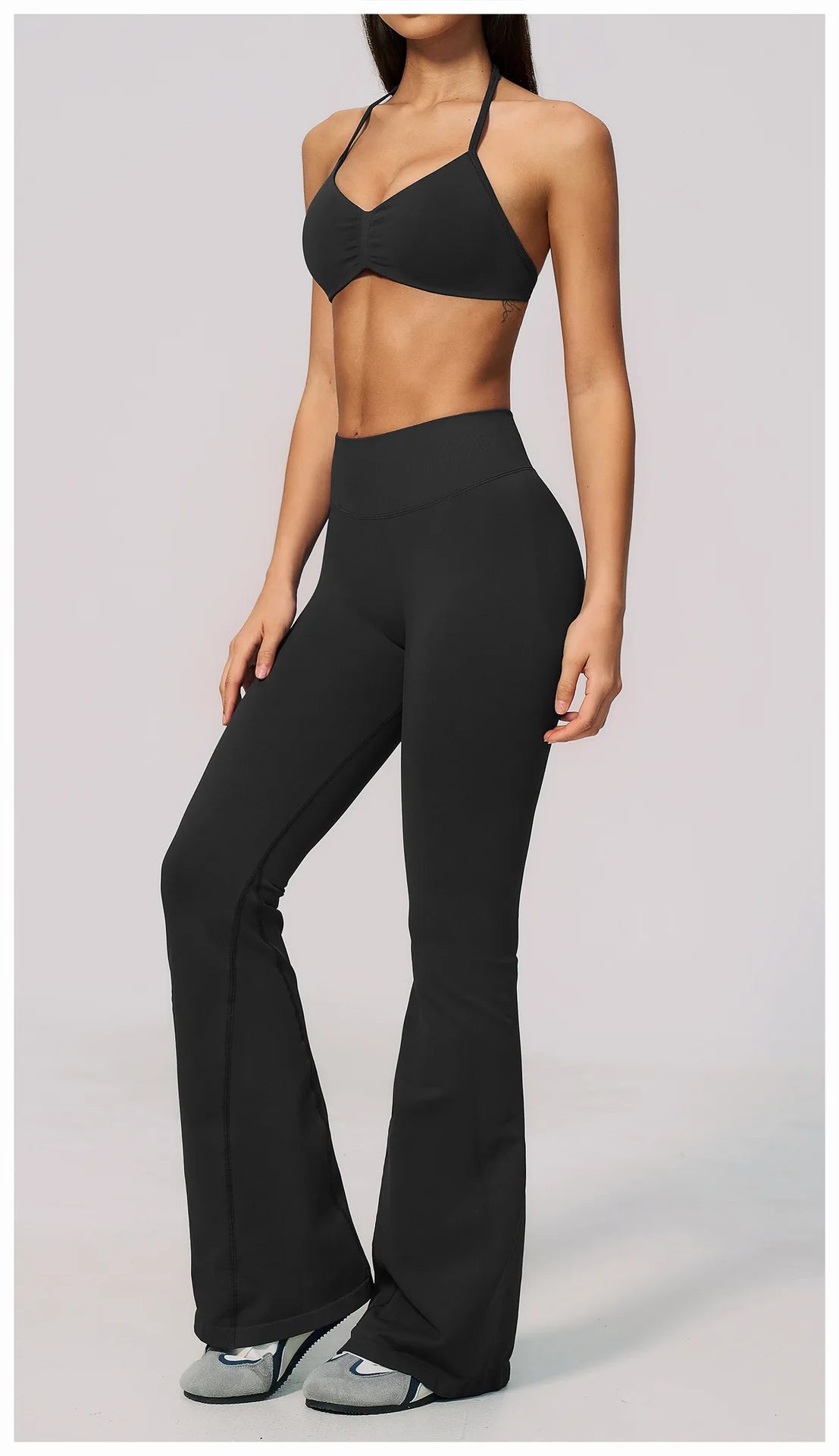 Summer Fitness Suit Women Seamless Hanging Neck Pleate Sports Bra Yoga Sets High Waist Wide Leg Leggings Running Athletic Wear