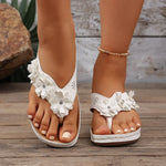 Women Floral Rhinestone Wedge Flip‑Flops Open Toe Soft Cushion Footbed Platform Summer Beach Slippers Large Size