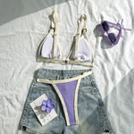 Sexy Khaki Patchwork Micro Bikini 2026 Women Brazilian Push Up Bra Metal Circle Thong Swimsuit Bathing Suit Holiday Swimwear