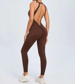Seamless Yoga Jumpsuits Sports Fitness Peach Hip-lifting Backless Buckle One-Piece Training Gym Workout Tracksuits for Women
