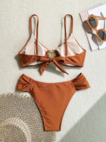 Sexy Pleate High Waist Bikini Set 2026 Women Orange Metal Buckle Push Up Two Piece Swimsuit Beach Bathing Suit Holiday Swimwear