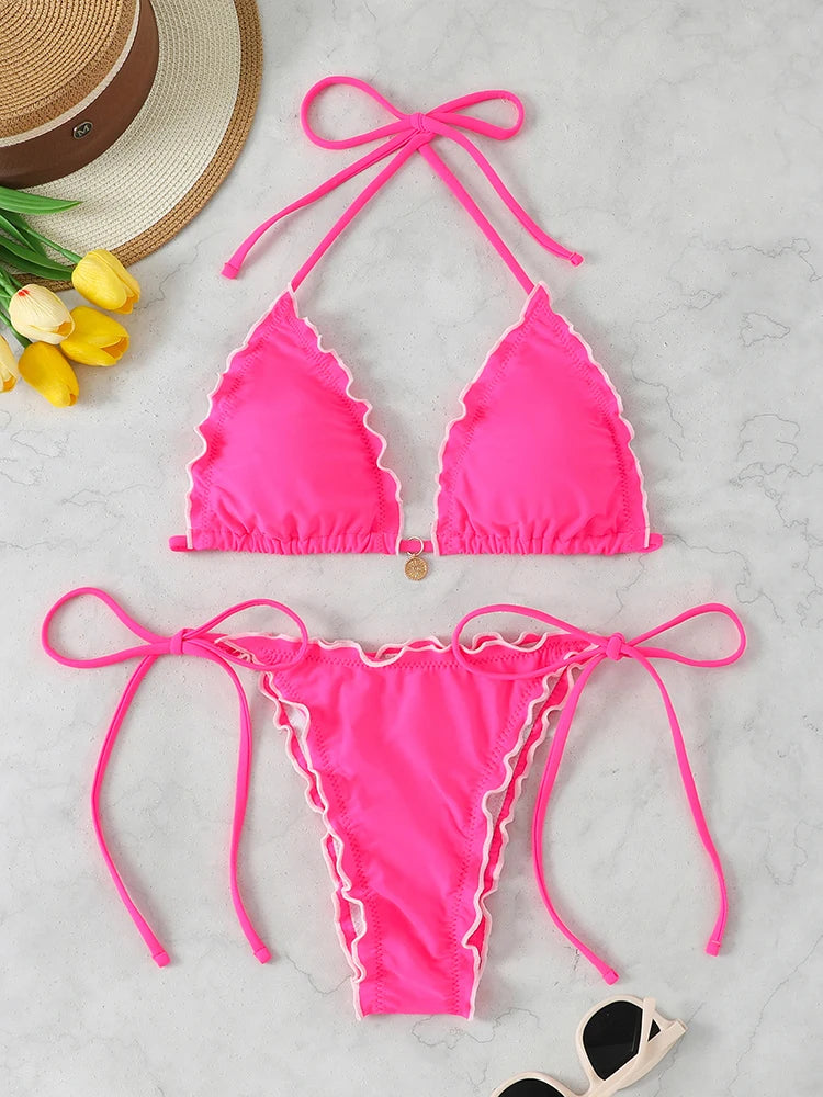 Sexy Triangle Micro Bikini 2026 Women Swimsuit Two-pieces Swimwear for Female Beach Wear Lace Up Bikinis Sets Thong Bathing Suit