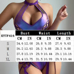 Metallic Halter Bodysuit Lingerie Cutout Lace Up Side Design Garter Clips Detachable Strap Cosplay Party Intimate Costume Outfit