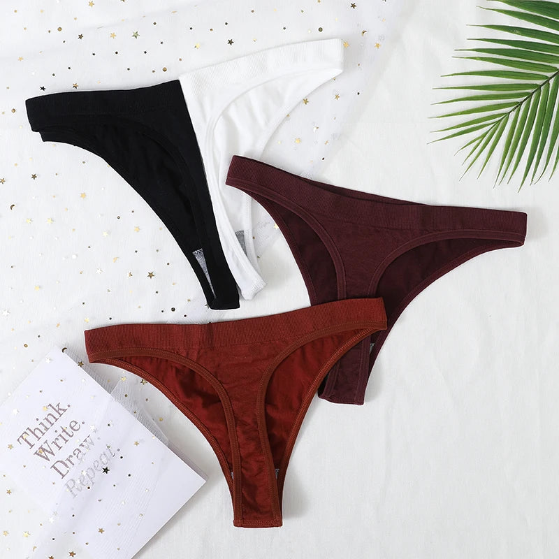 3Pcs/Set Women Brazilian Panties Low-Rise Thong Comfort T-back Underwear Sexy Lingerie High-Stretch G-string Multi Color M-XL