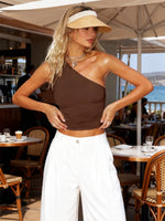 Women's One Shoulder Tank Tops Sleeveless Slim Fit Vest Solid Color Crop Tops Summer Shirts Streetwear