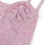 Sexy Women Pink Lace 2 Pieces Set Spaghetti Strap Bodysuit and Ruched Bodyon Mini Skirt Sweetheart Neck Club Party Daily Outwear