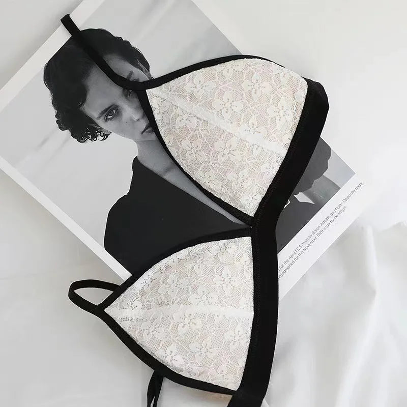 Lace Women's Bra Sexy Lingerie Without Steel Ring French Underwear Triangular Cup Push Up Bra Comfort V Neck Bralette