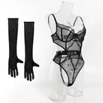 Women's Sexy Black Lace See-Through Jumpsuit - Hollow Mesh Shapewear Bodysuit for Special Occasions
