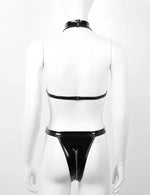 Porn PU Leather Erotic Open Crotch Bodysuit Zipper Open Crotch Bandage Breast Latex Women Sexy Lingerie