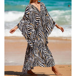Sexy Zebra Printed V Neck Tunic Beach Cover Up Cover-ups Beach Dress Beach Wear Beachwear Beach Long Dress Female Women V4159