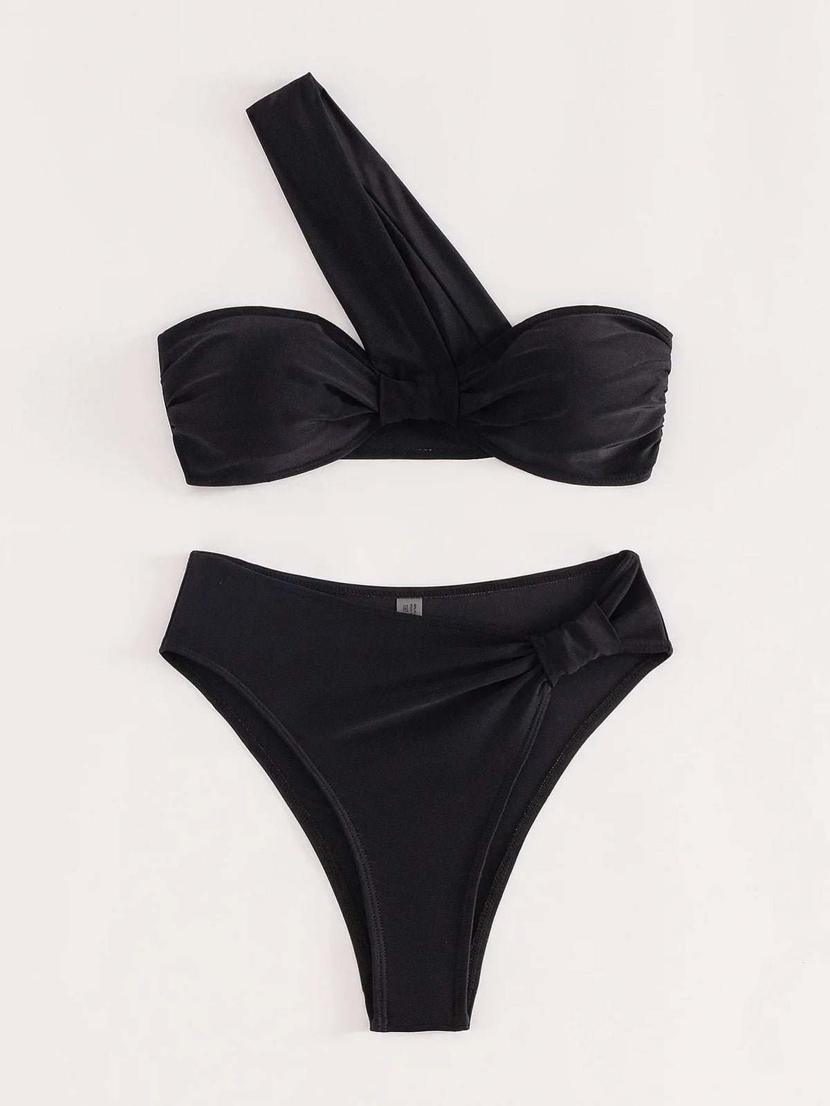Sexy One Shoulder Bikinis Sets 2024 Women Black Push Up Pleate High Waist Swimsuit Beach Bathing Suit 2 Piece Swimwear Biquini