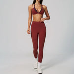 NCLAGEN Women Sportwear Fake 2 Piece Thin Strap Sports Suit Casual Running Bra Pants Workout Outfit Activewear Pilates Yoga Set