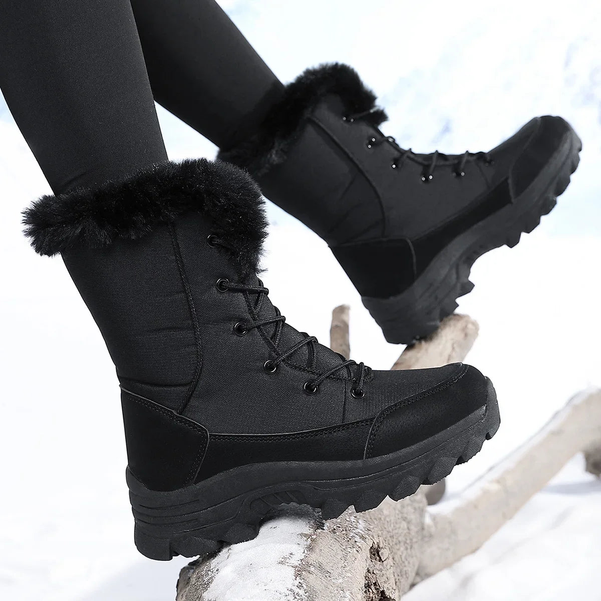 Winter Snow BootsWomen Waterproof Non-Slip Warm Northeast-Style Large Cotton Shoes, Ski , Fleece-Lined,High-Top Cotton Boots
