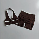 2pcs Women's Seamless Push-up Sports Vest Bra Set with High Elastic Hip Lifting Shorts for Running Aerobics Yoga