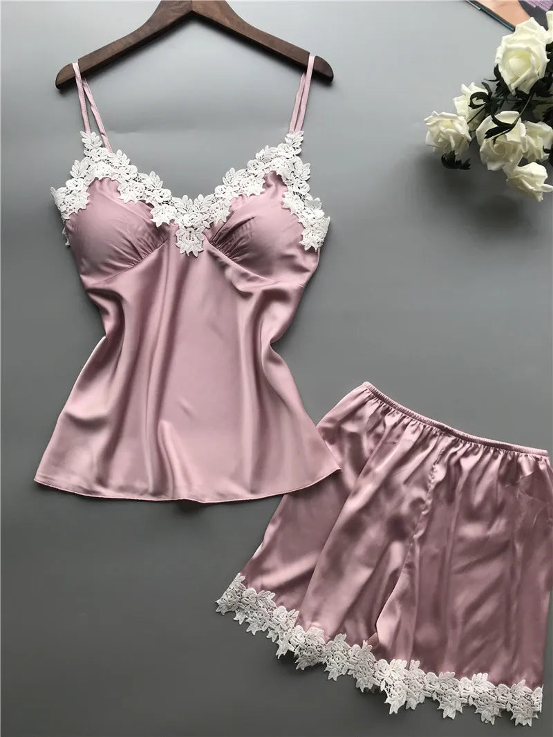New European and American multi-color multi-size deep V waist lace suspender and lace shorts loungewear two-piece set
