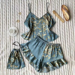 Elegant Floral Print Cami Tops Ruffle Hem Shorts Pajama SetWomen's Sleepwear Loungewear