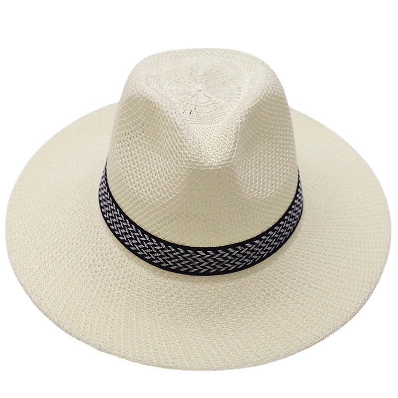 Men's Straw Woven Top Hat Wide Brim Sun Cap Summer Casual Outdoor Holiday