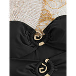 XS - L 6 Colors With Skirt Cut Out Women Swimwear Bandeau Metal Ring Bather Bathing Suit Swim One Piece Swimsuit Female K8108