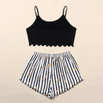 Summer Casual Pajamas Set for Women Sleepwear Sexy Lingerie Sleeveless Striped Tank Top Vest + Shorts Set Pijamas Homewear