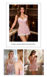 Purple Sexy Lace Ruffled Suspender Babydoll Nightdress for Women Push Up Chemise Sleepwear Lingerie
