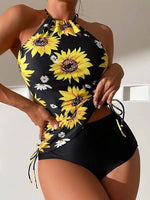Women Sunflower Print Tankini Sets High Waist Bikini Two Pieces Swimsuit Swimwear Female Bathing Suit Beachwear Pool Swimming