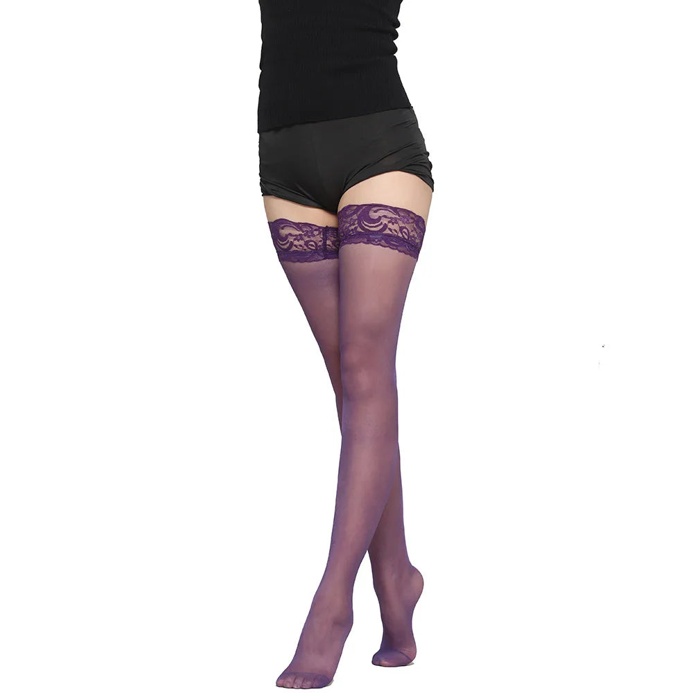 Women Lace Top Sheer Thigh High Stockings Anti-slipTransparent Hold Up Hosiery Black White Red Multi Color Sexy Lingerie Socks