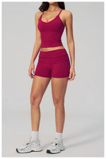 Summer 2Pcs Yoga Sets Women Camisole Slimming Sports Tank Top Pleate High Waist Shorts Fitness Suit Gym Running Excersize Wear