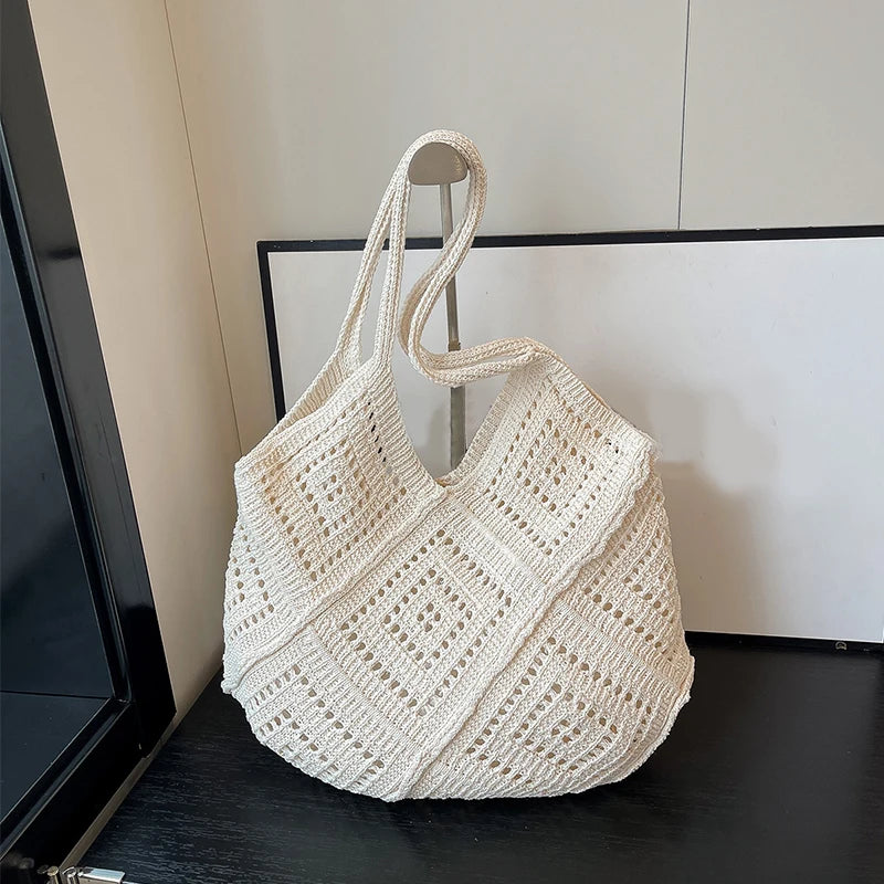 Yarn Hollow Out Large Capacity Shoulder Bags Summer New Ladies Bags Casual Soft Versatile Women's Handbags