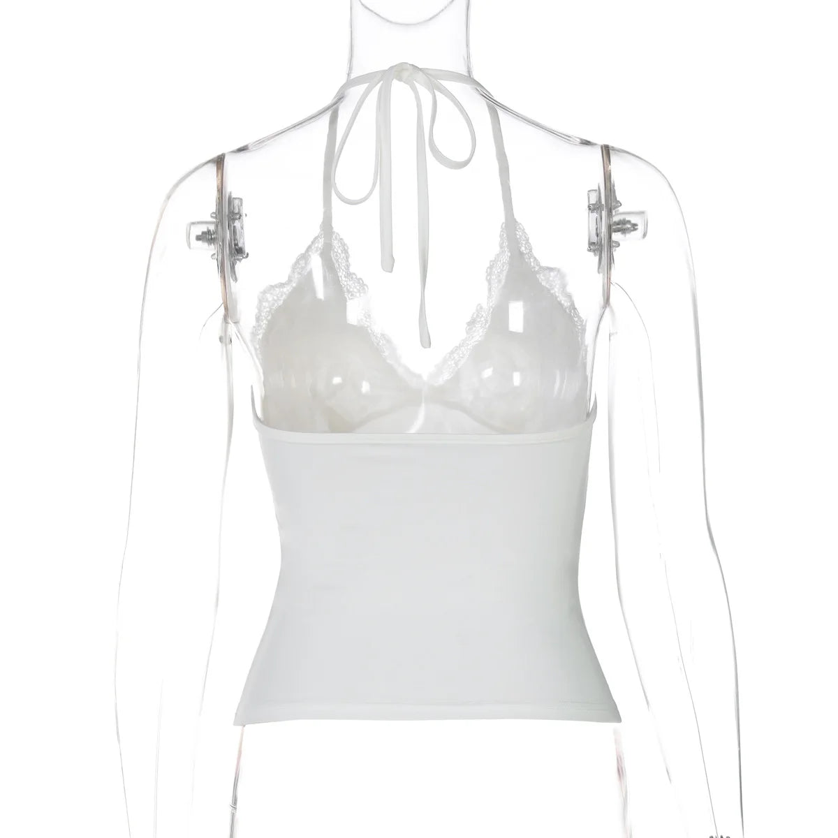 FDYOUI Woman Clothing Lace Patchhwork Camisoles Top Y2K Streetwear Sexy Halter Neck Bandage Cropped T-shirt Female Corset Tops