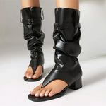 2025 Brand Plus Size 48 Trendy Denim Blue Gladiator Sandals Women Chic Black Chunky HeelsFashion Comfy Walk Summer Boot Shoes