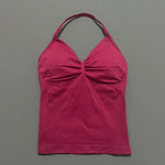 HISTELLO GYM Longline Strappy Top Women Seamless Yoga Clothing With Removable Pads V Neck Open Back Bra Workout Sports Halter