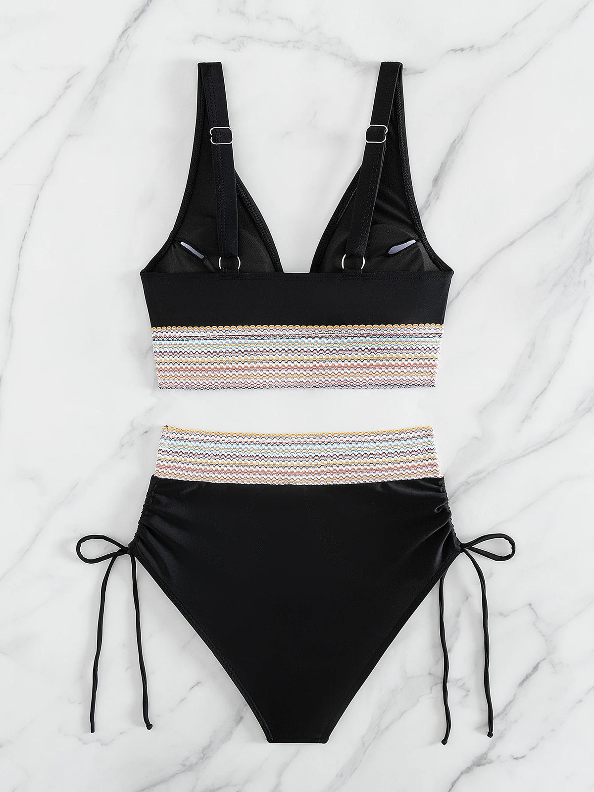 2025 New Bikini European and American Ribbon Deep V Bareback Sexy Bikini Split Swimsuit Swimsuit